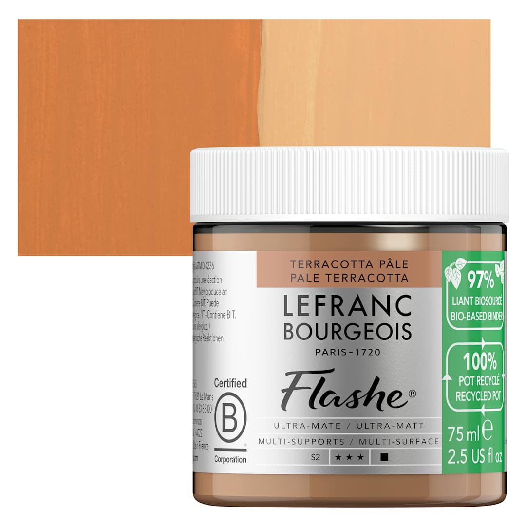 Open in modal - Lefranc Bourgeois Flashe Biobased Paint - Pale Terracotta, 75 ml jar and swatch