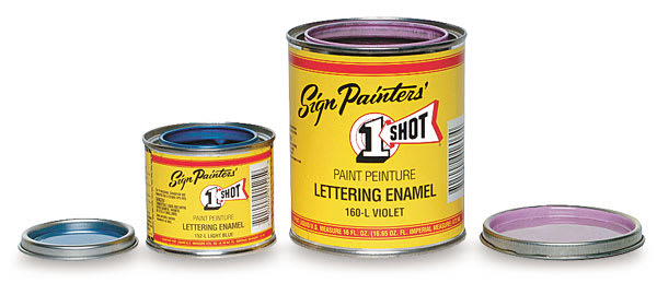 Open in modal - 1-Shot Lettering Enamel - front view of 2 cans, shown open