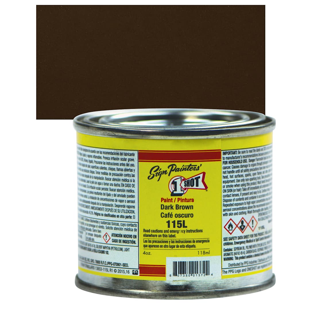 Open in modal - 1-Shot Lettering Enamel - Dark Brown, 4 oz can and swatch