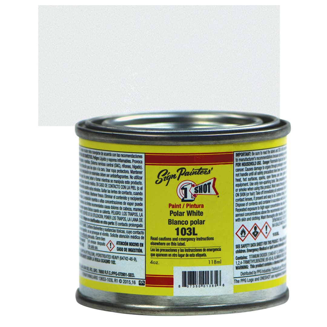 Open in modal - 1-Shot Lettering Enamel - Polar White, 4 oz can and swatch