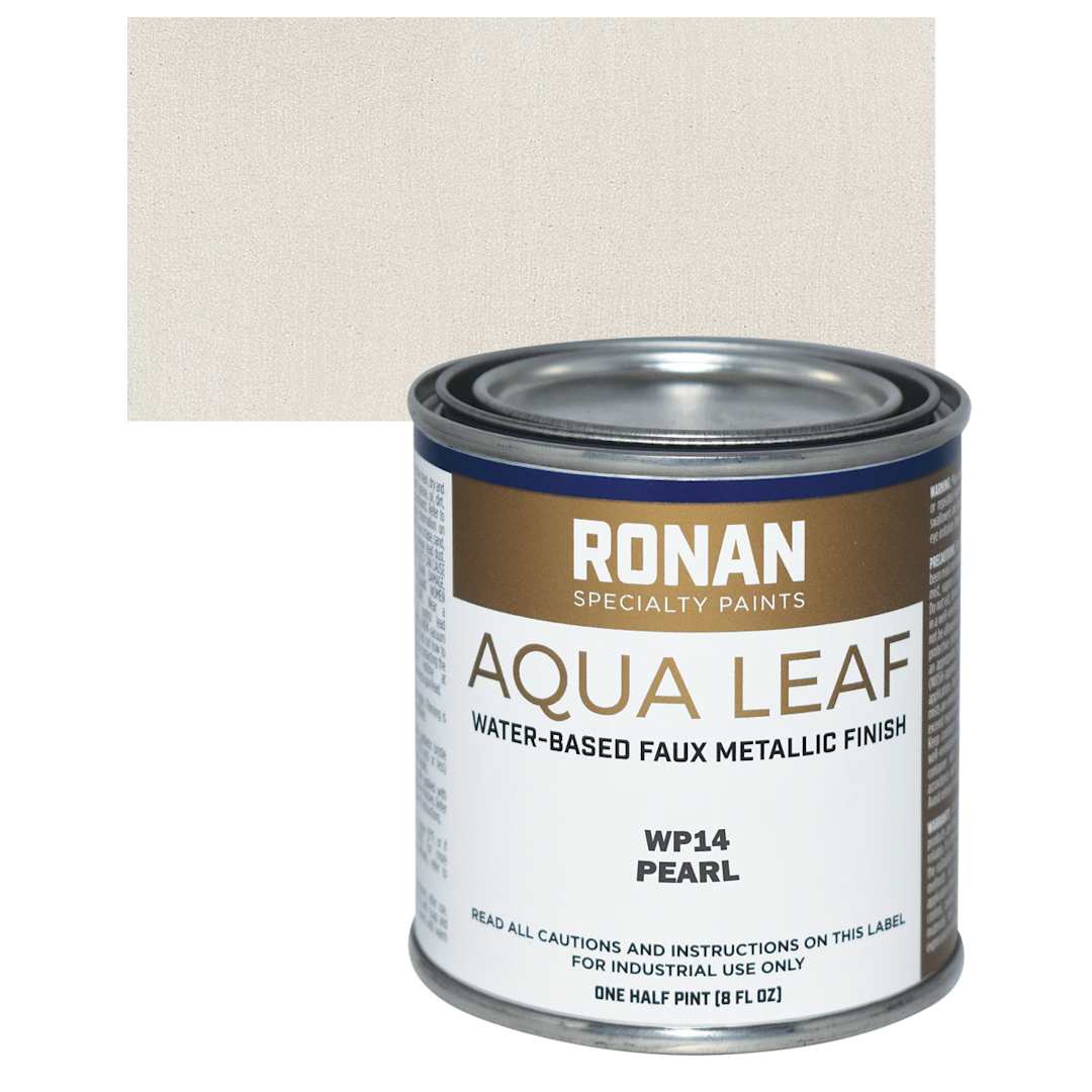 Open in modal - Ronan Aqua Leaf Water-Based Faux Metallic Color - Pearl, 1/2 Pint and swatch
