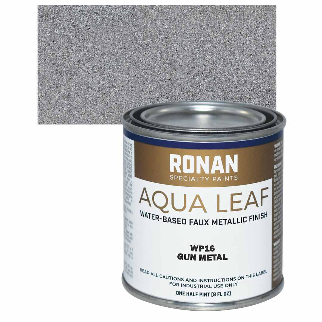 Open in modal - Ronan Aqua Leaf Water-Based Faux Metallic Color - Gun Metal, 1/2 Pint and swatch