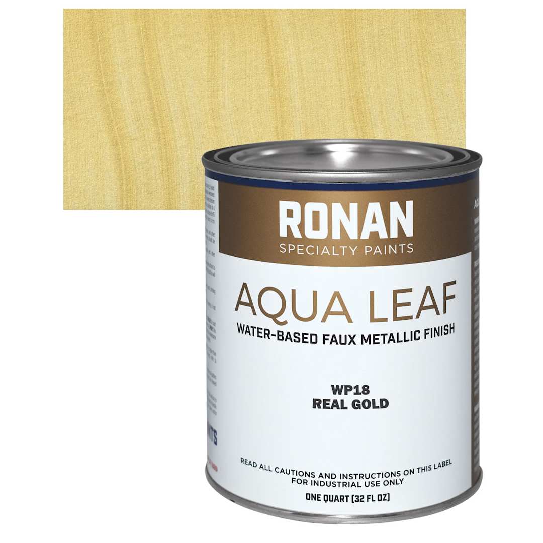 Open in modal - Ronan Aqua Leaf Water-Based Faux Metallic Color - Real Gold Quart and swatch