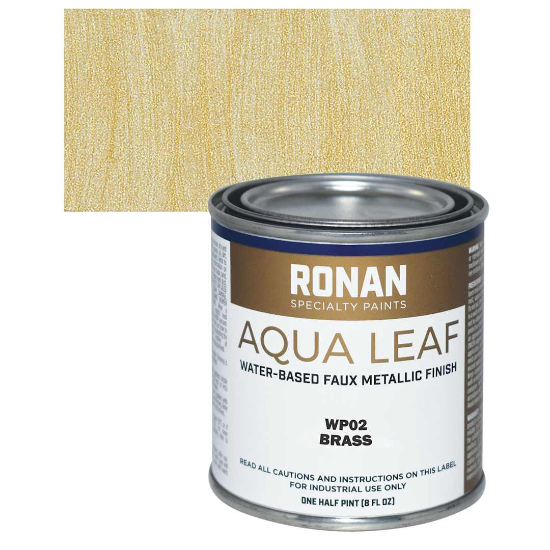 Open in modal - Ronan Aqua Leaf Water-Based Faux Metallic Color - Brass, 1/2 Pint and swatch