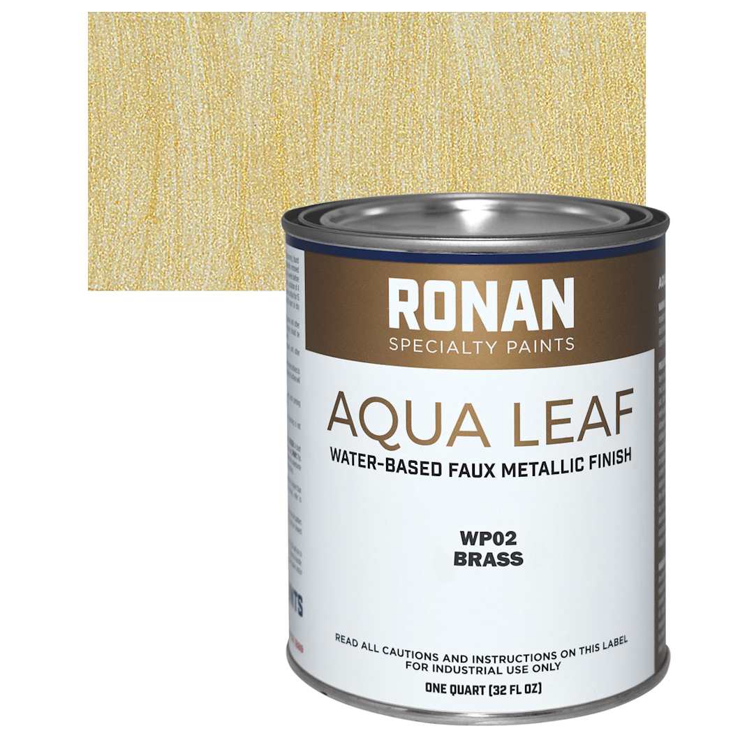 Open in modal - Ronan Aqua Leaf Water-Based Faux Metallic Color - Brass, Quart and swatch