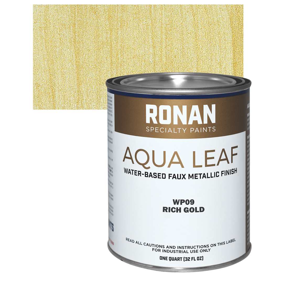Open in modal - Ronan Aqua Leaf Water-Based Faux Metallic Color - Rich Gold, Quart and swatch