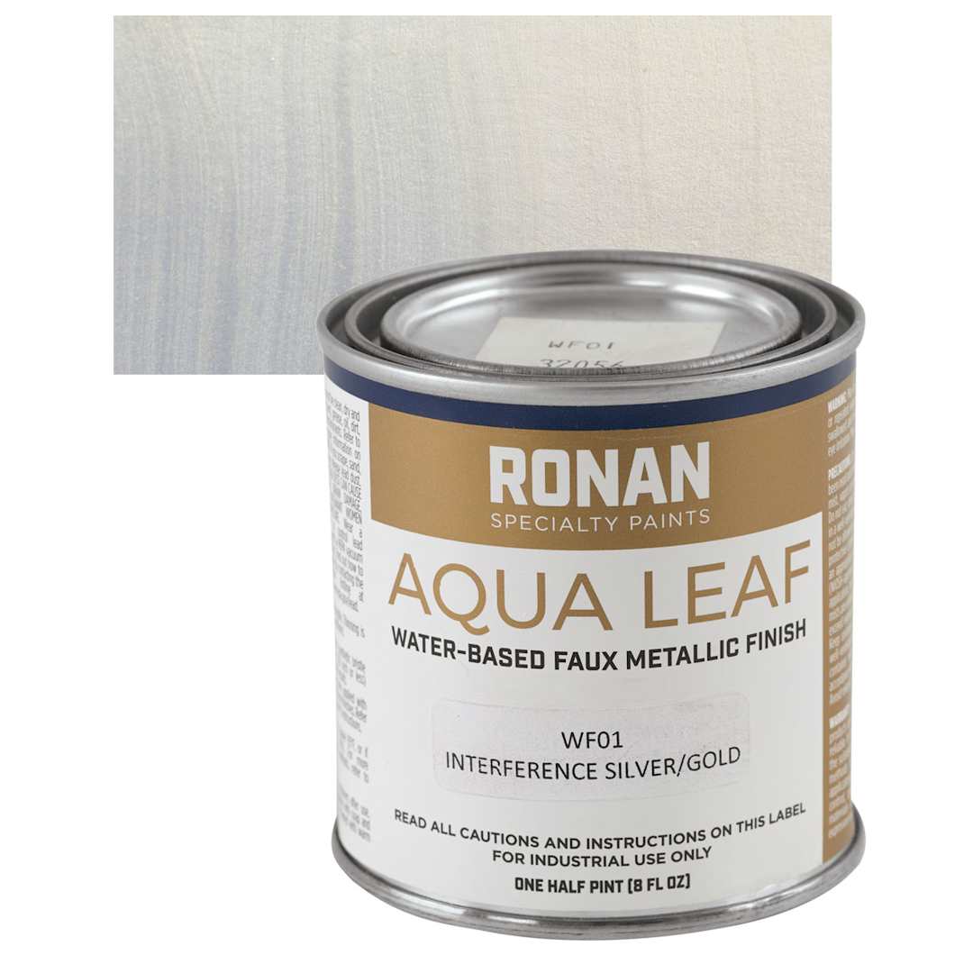 Open in modal - Ronan Aqua Leaf Water-Based Faux Metallic Color - Interference Silver/Gold, Half Pint and swatch