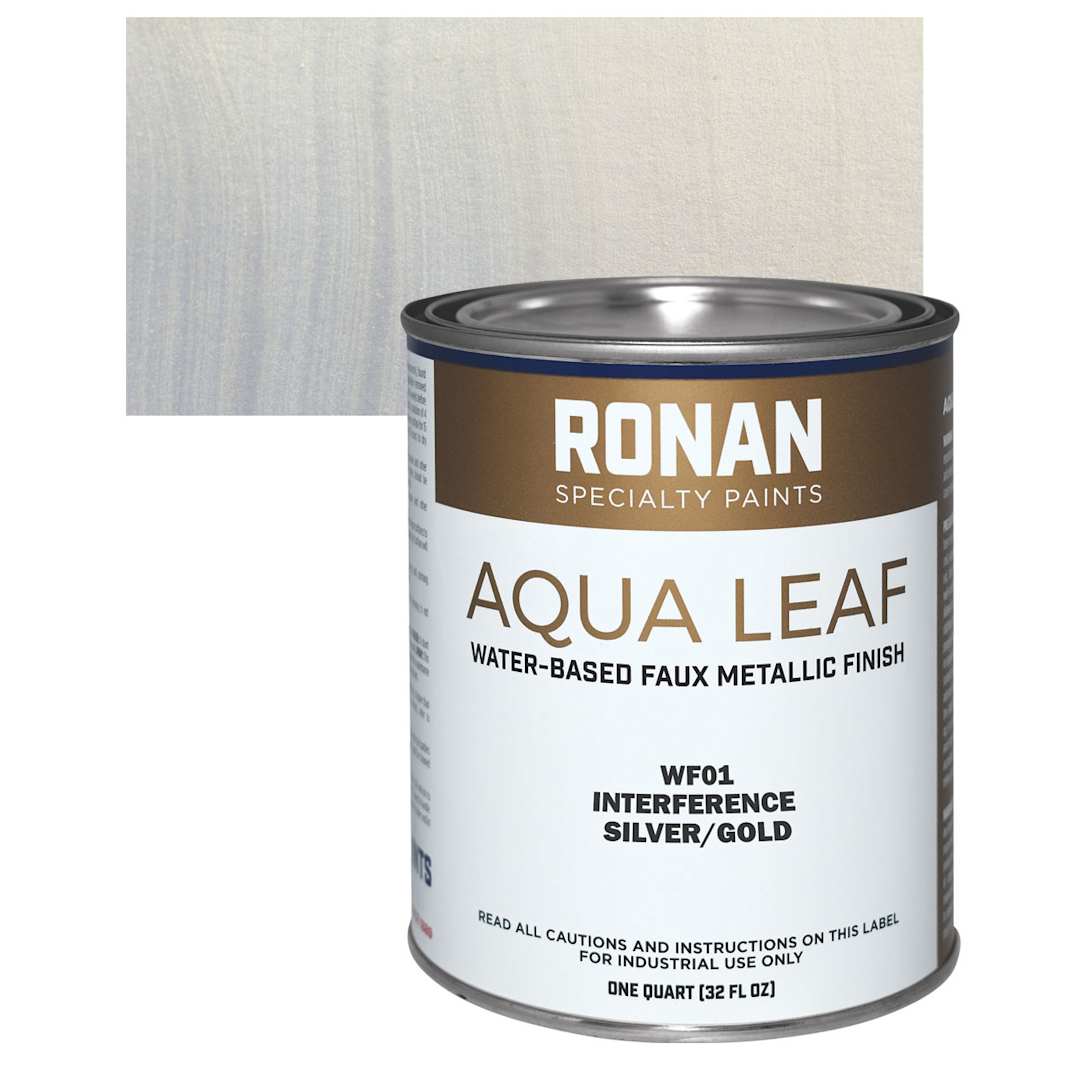 Open in modal - Ronan Aqua Leaf Water-Based Faux Metallic Color - Interference Silver/Gold, Quart and swatch