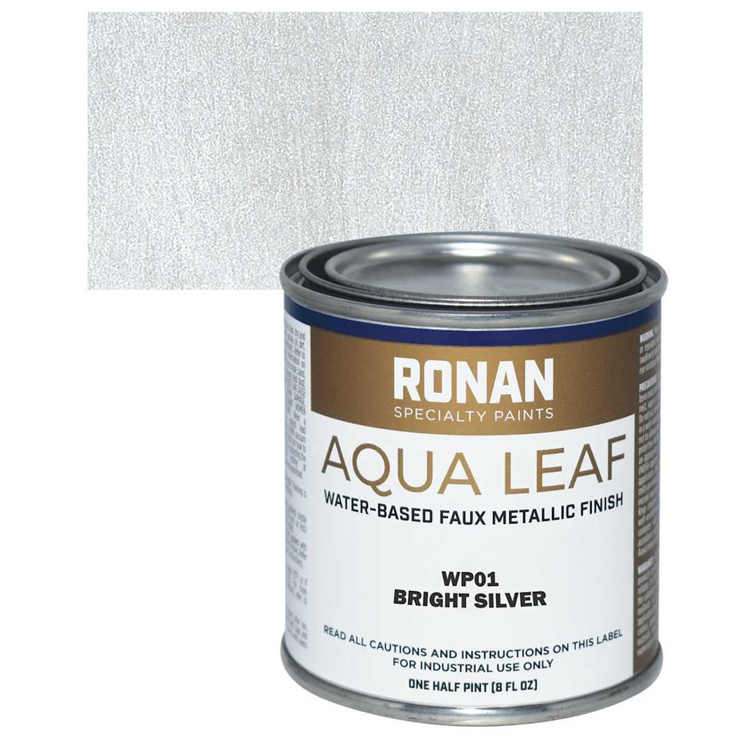 Open in modal - Ronan Aqua Leaf Water-Based Faux Metallic Color - Bright Silver, 1/2 Pint and swatch