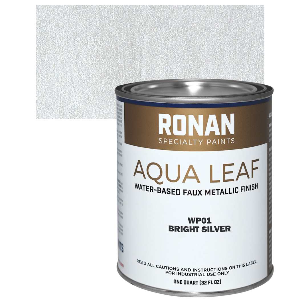 Open in modal - Ronan Aqua Leaf Water-Based Faux Metallic Color - Bright Silver, Quart and swatch