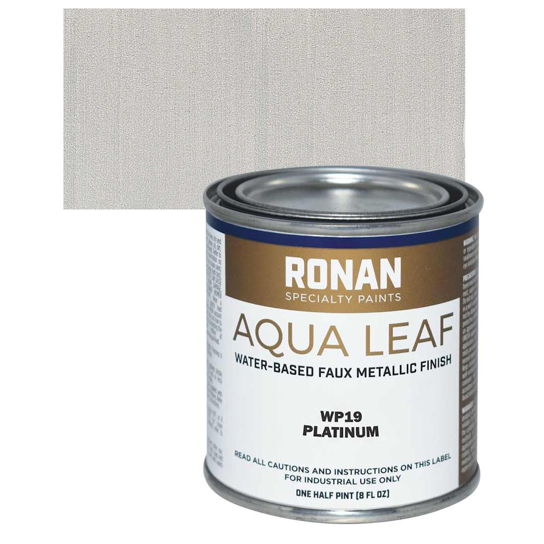 Open in modal - Ronan Aqua Leaf Water-Based Faux Metallic Color - Platinum, 1/2 Pint and swatch