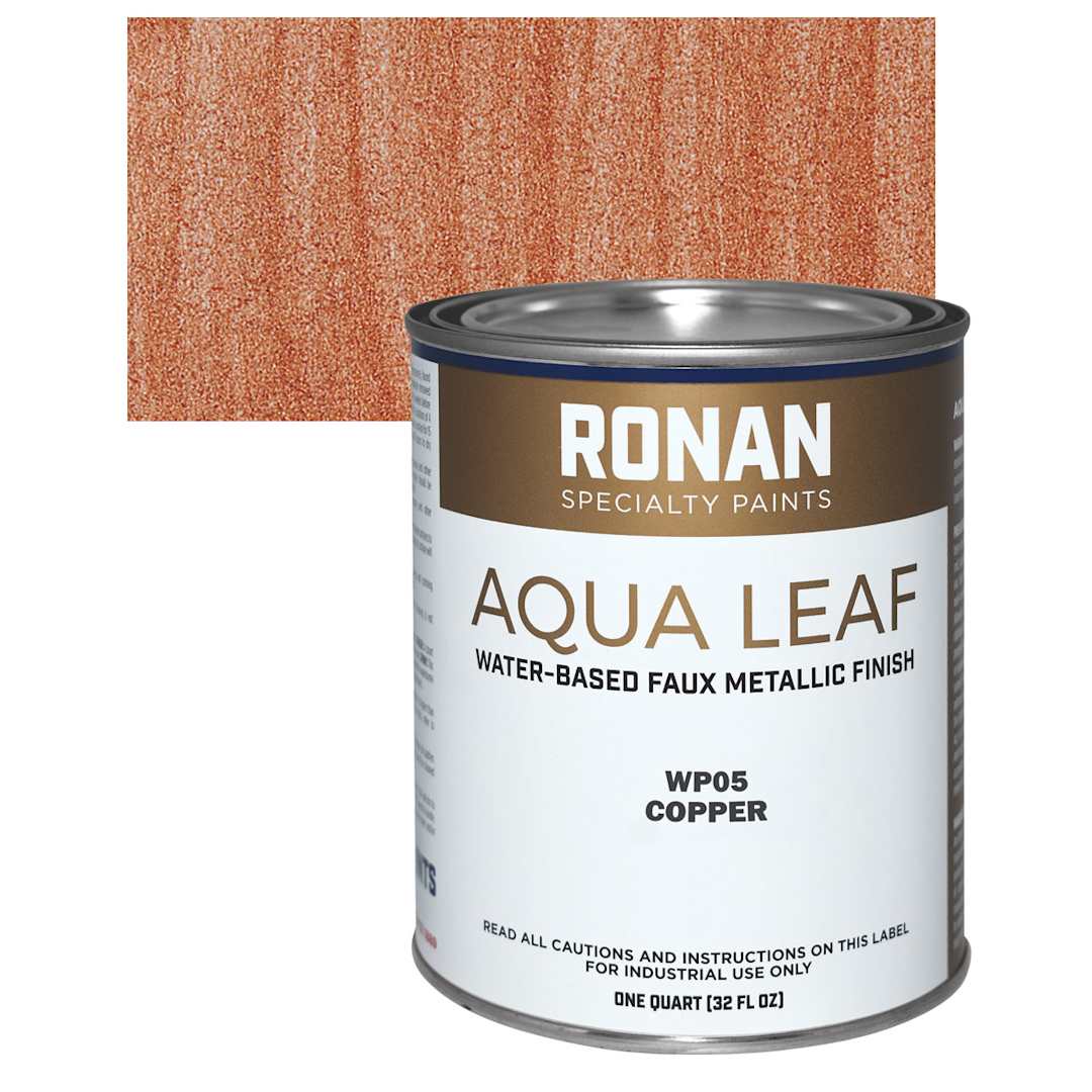 Open in modal - Ronan Aqua Leaf Water-Based Faux Metallic Color - Copper, Quart and swatch