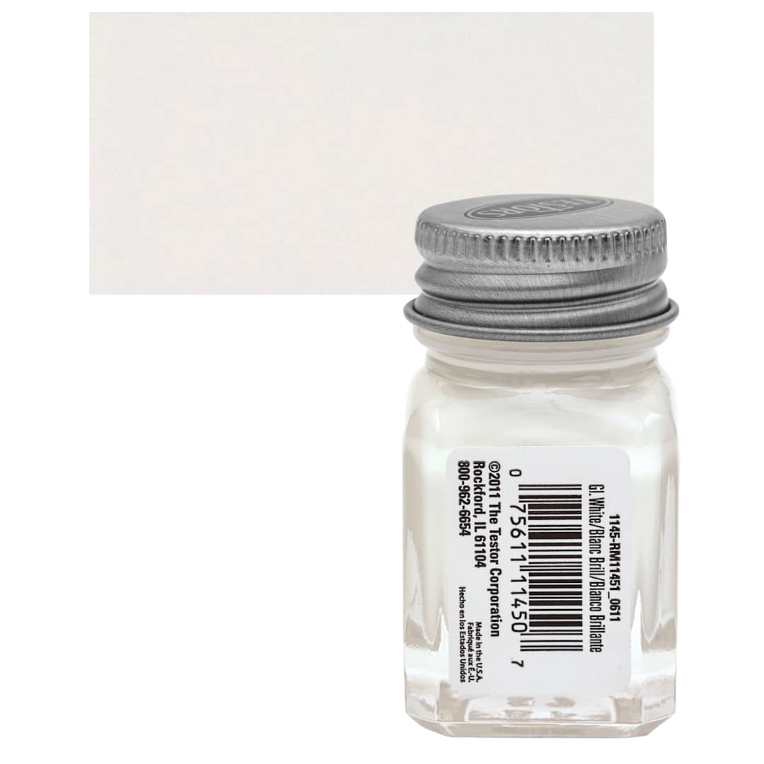 Open in modal - Testors Enamel Paint - Gloss White, 1/4 oz bottle and swatch
