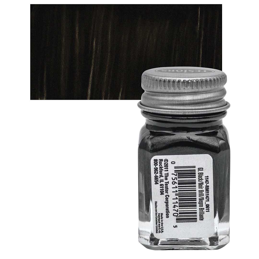 Open in modal - Testors Enamel Paint - Gloss Black, 1/4 oz bottle and swatch