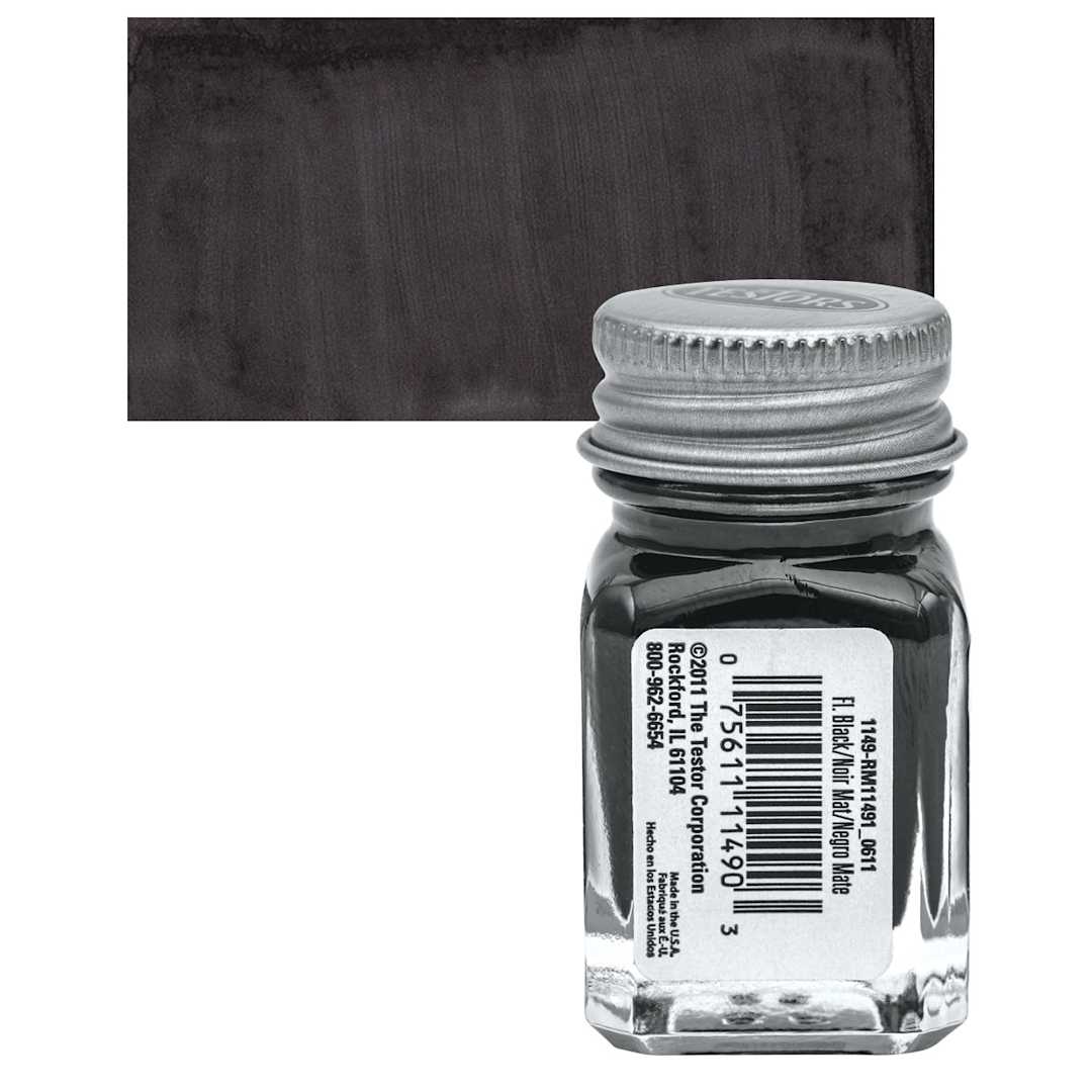 Open in modal - Testors Enamel Paint - Flat Black, 1/4 oz bottle and swatch