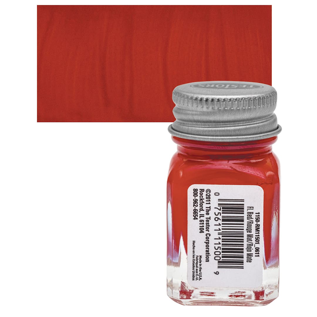 Open in modal - Testors Enamel Paint - Flat Red, 1/4 oz bottle and swatch