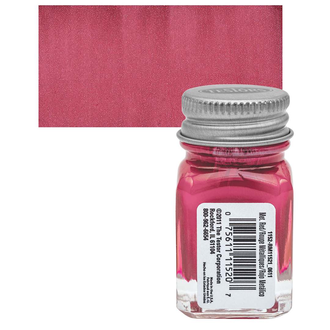 Open in modal - Testors Enamel Paint - Metallic Red, 1/4 oz bottle and swatch
