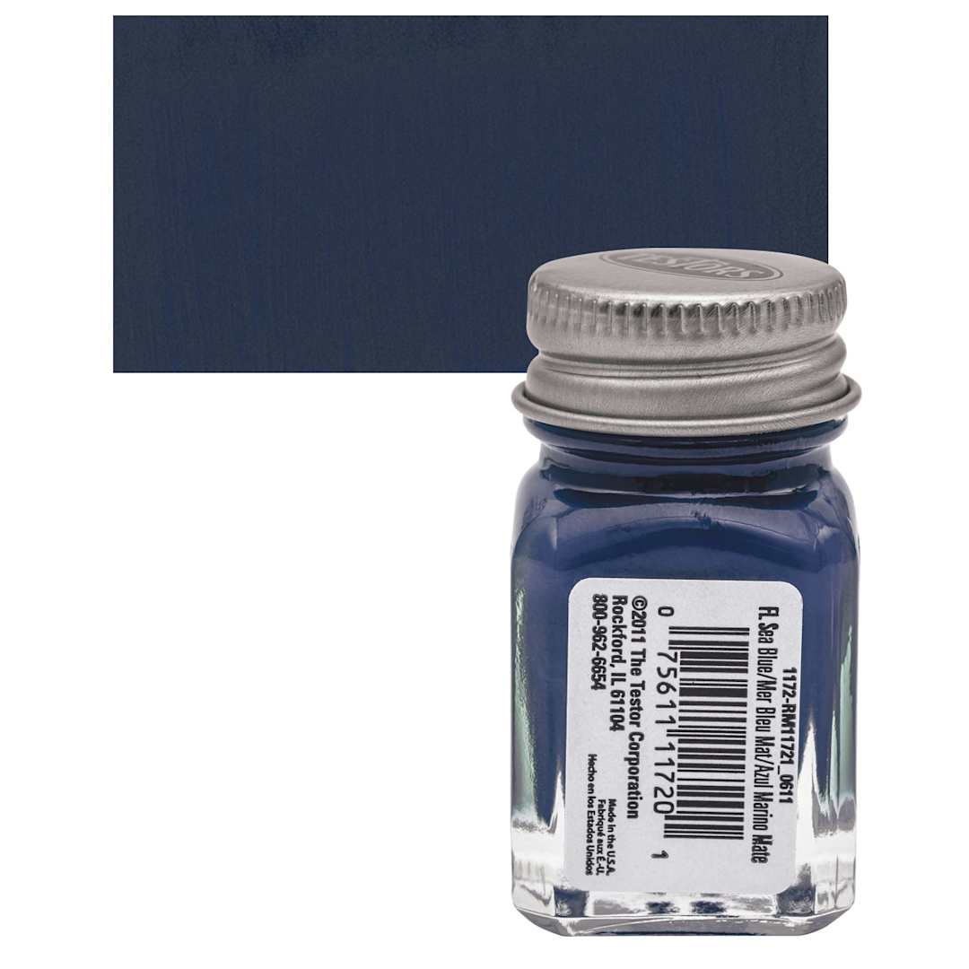 Open in modal - Testors Enamel Paint - Flat Sea Blue, 1/4 oz bottle and swatch