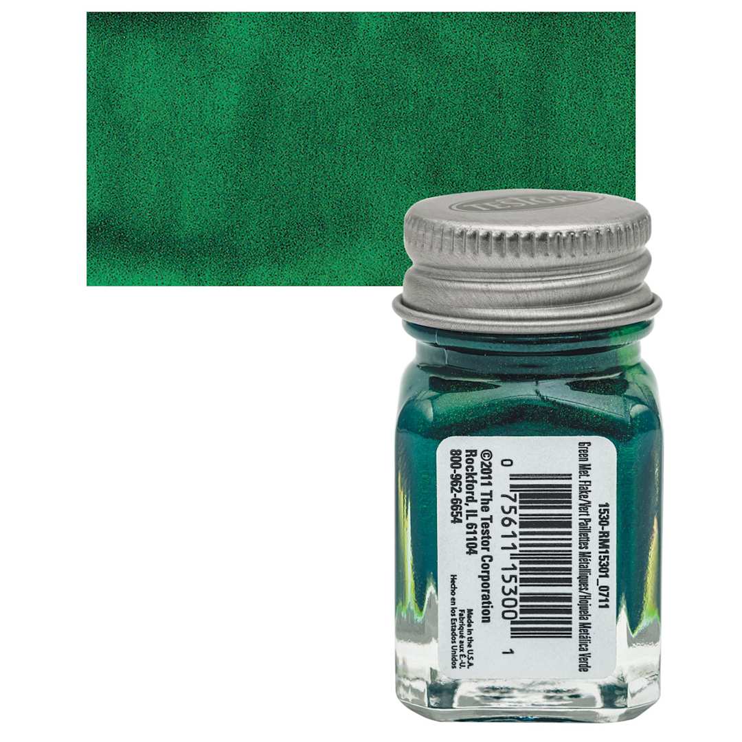 Open in modal - Testors Enamel Paint - Green Metal Flake, 1/4 oz bottle and swatch