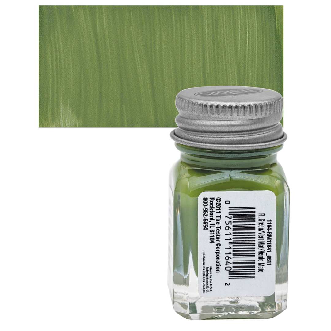Open in modal - Testors Enamel Paint - Flat Green, 1/4 oz bottle and swatch