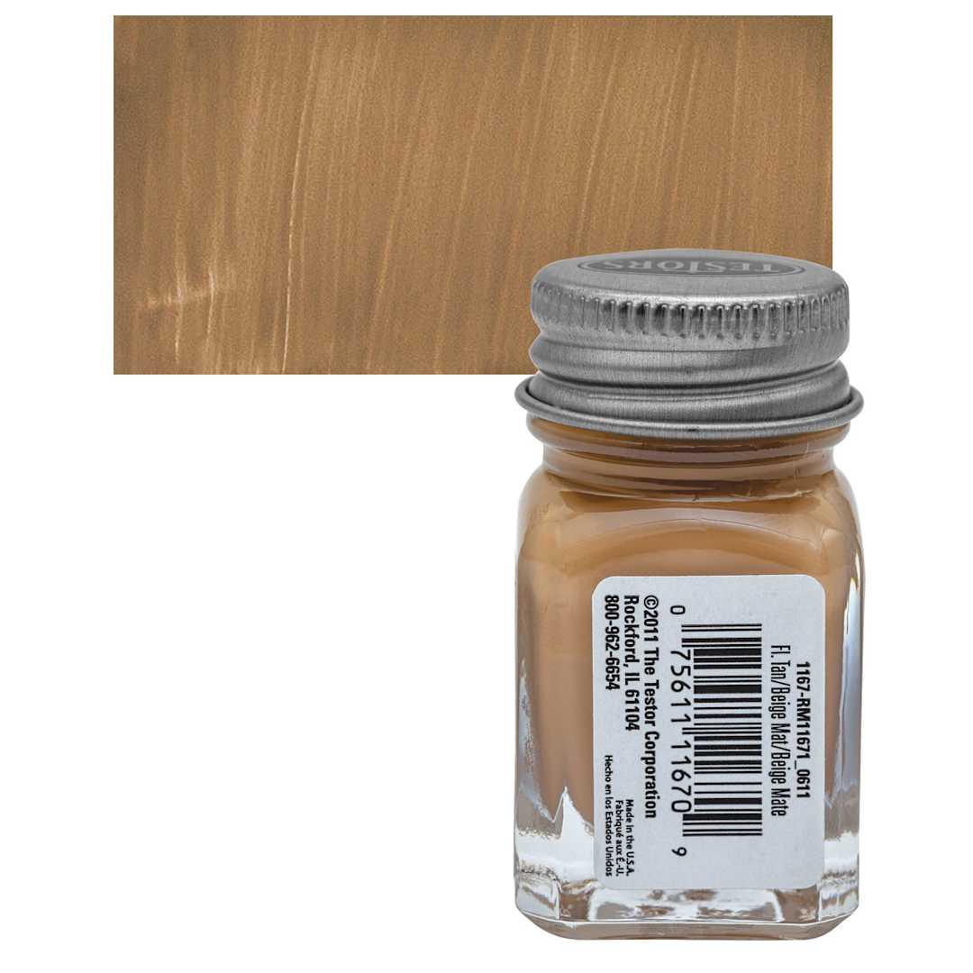 Open in modal - Testors Enamel Paint - Flat Tan, 1/4 oz bottle and swatch