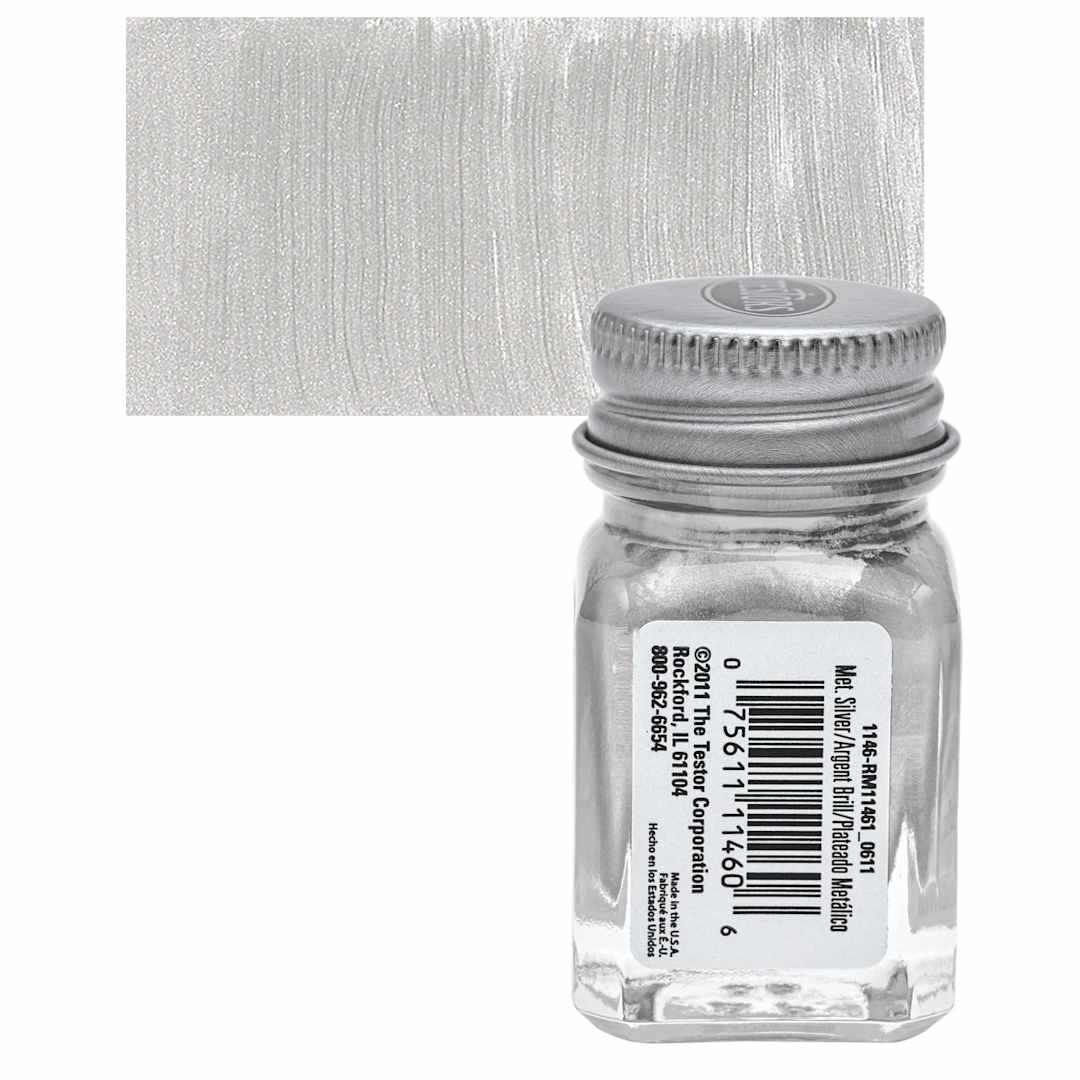 Open in modal - Testors Enamel Paint - Silver, 1/4 oz bottle and swatch