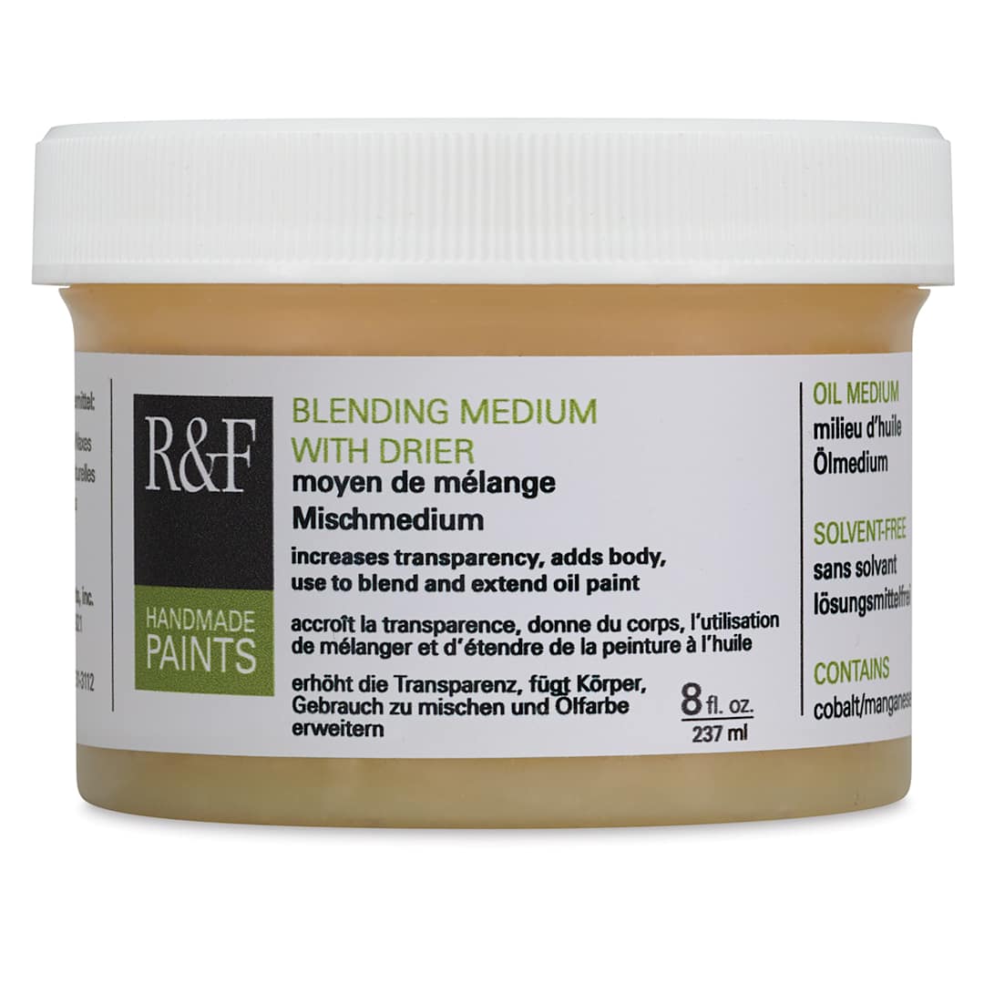 Open in modal - R&F Oil Blending Mediums - Front of 8 oz jar of Blending medium with drier