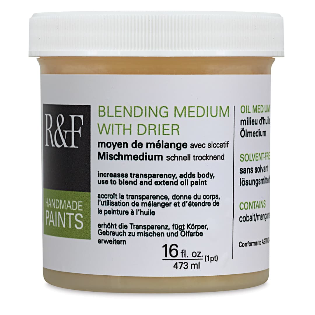 Open in modal - R&F Oil Blending Mediums - Front of 16 oz jar of Blending medium with drier
