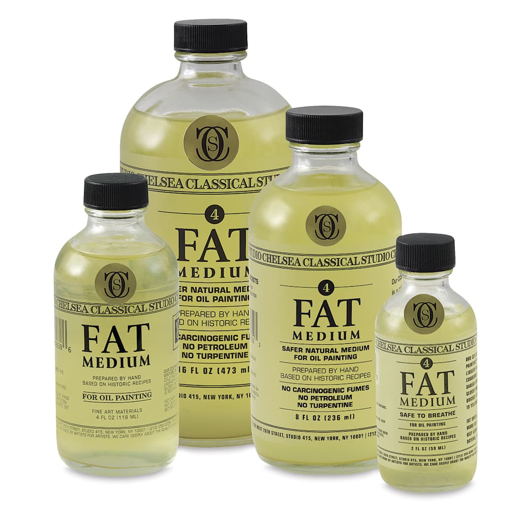 Open in modal - Chelsea Classical Studio Oil Fat Medium - 4 sizes of bottles shown grouped
