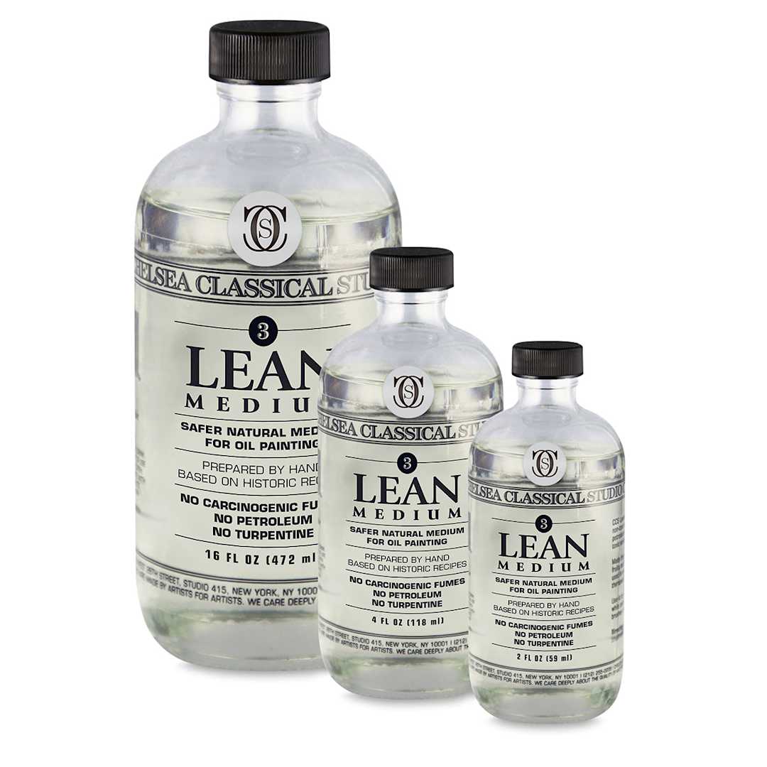 Open in modal - Chelsea Classical Studio Oils Lean Medium - Three sizes of bottles in a row