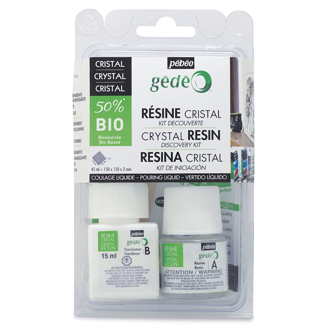 Open in modal - Pebeo Gedeo Bio-Based Resin - Front view of Crystal Resin Discovery Kit blister package