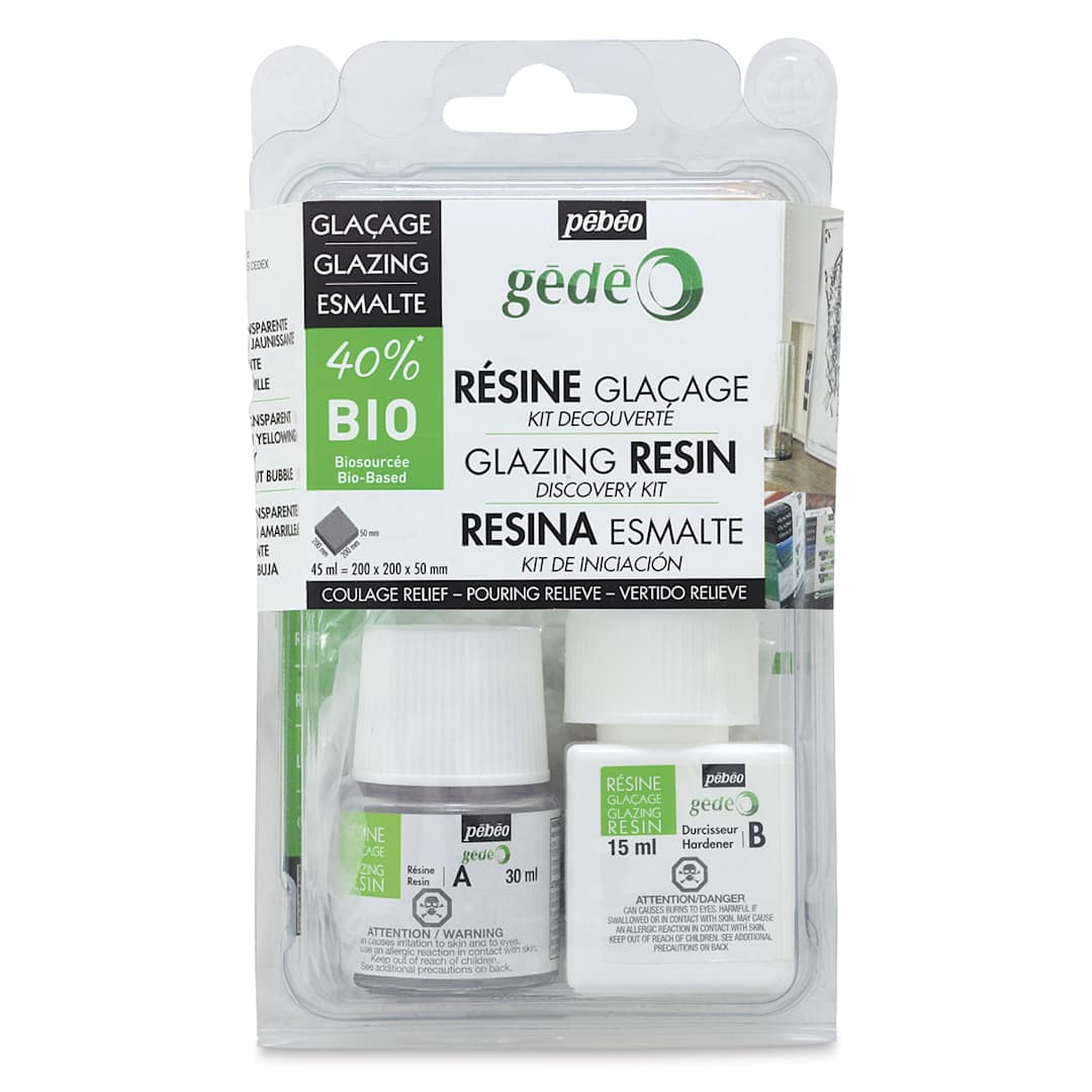 Open in modal - Pebeo Gedeo Bio-Based Resin - Front view of Crystal Glazing Discovery Kit blister package