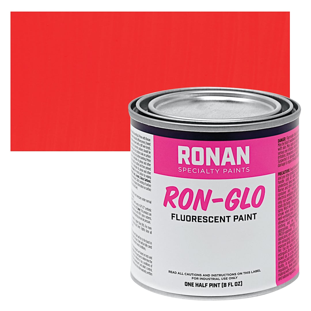 Open in modal - Ronan RON-GLO Fluorescent Paint - Red, 8 oz can and swatch