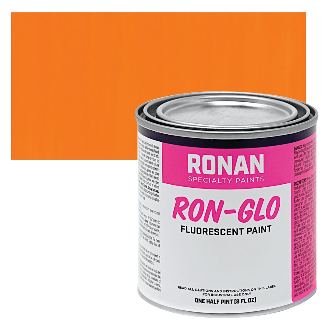 Open in modal - Ronan RON-GLO Fluorescent Paint - Vivid Orange, 8 oz can and swatch