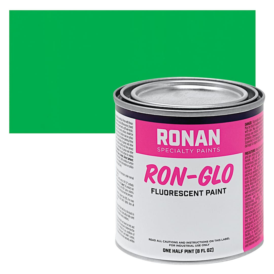 Open in modal - Ronan RON-GLO Fluorescent Paint - Green, 8 oz can and swatch
