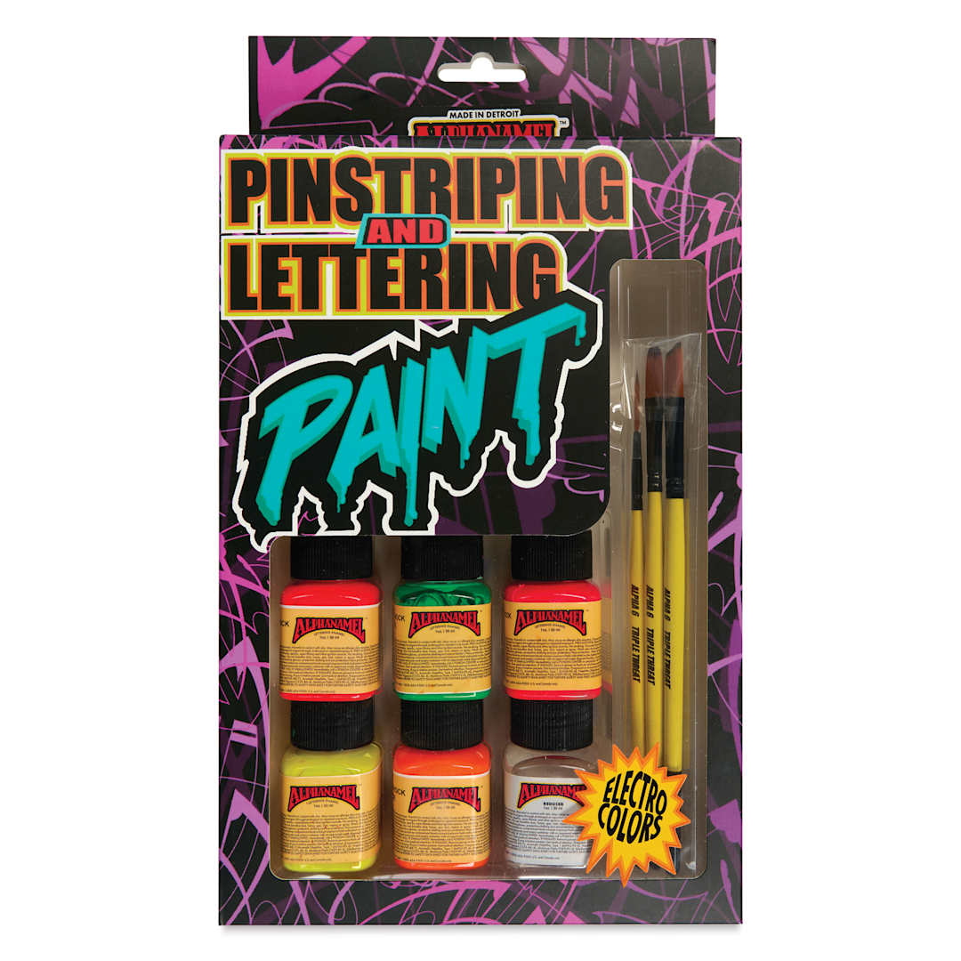 Open in modal - Alpha6 Alphanamel Lettering Enamel - Electroshock, Set of 9, 30 ml, Bottles, front of packaging