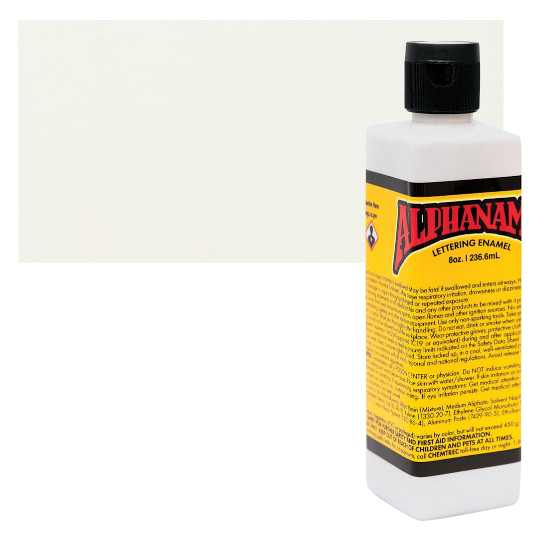 Open in modal - Alpha6 Alphanamel Lettering Enamel - Alpha White, 236.6 ml - Bottle and Swatch