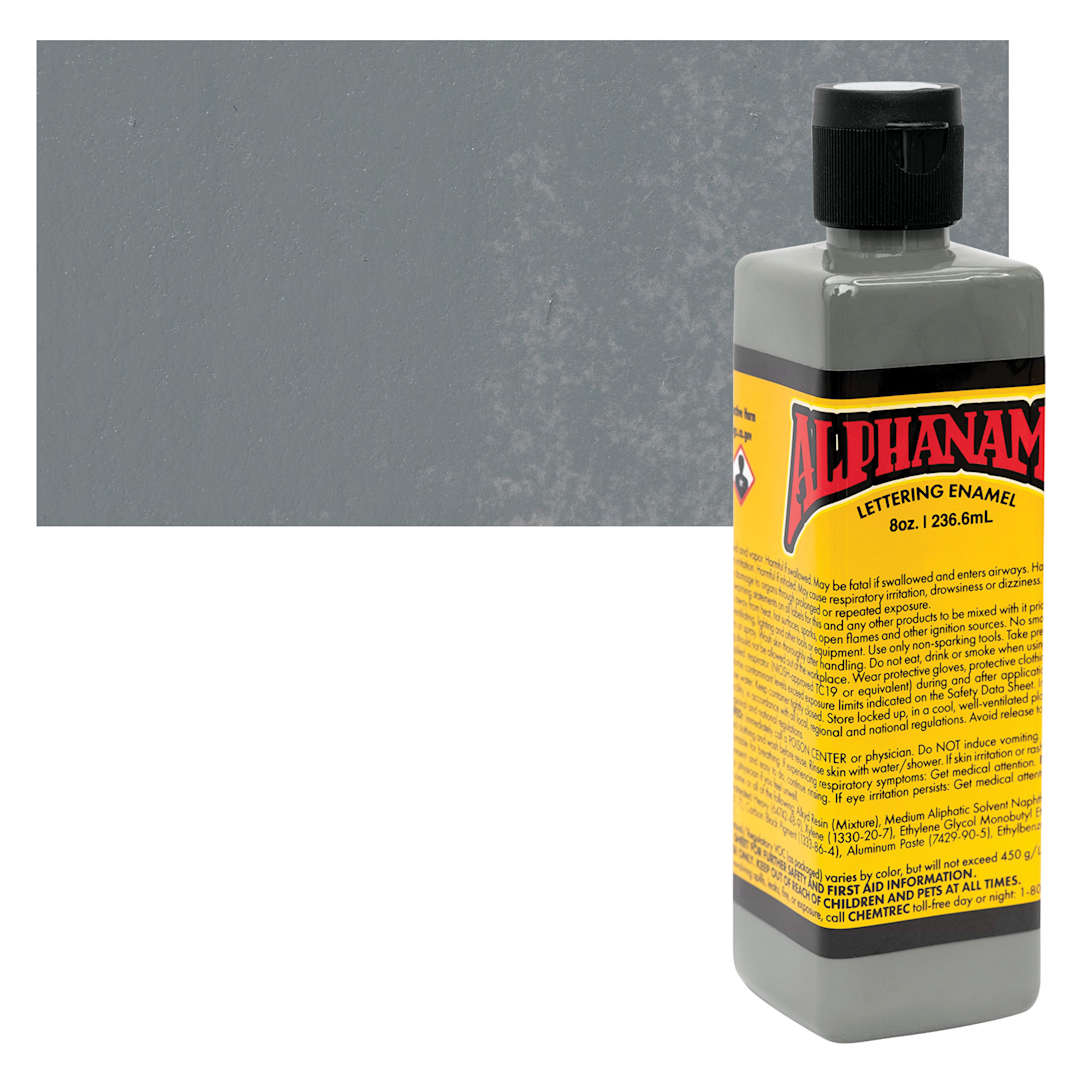 Open in modal - Alpha6 Alphanamel Lettering Enamel - Alpha Gray, 236.6 ml - Bottle and Swatch