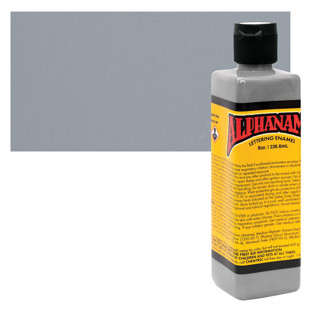 Open in modal - Alpha6 Alphanamel Lettering Enamel - Light Grey, 236.6 ml - Bottle and Swatch