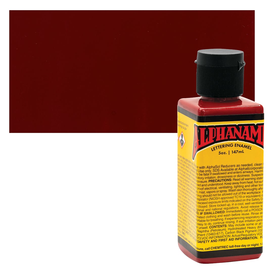 Open in modal - Alpha6 Alphanamel Lettering Enamel - Dark Red, 147 ml - Bottle and Swatch
