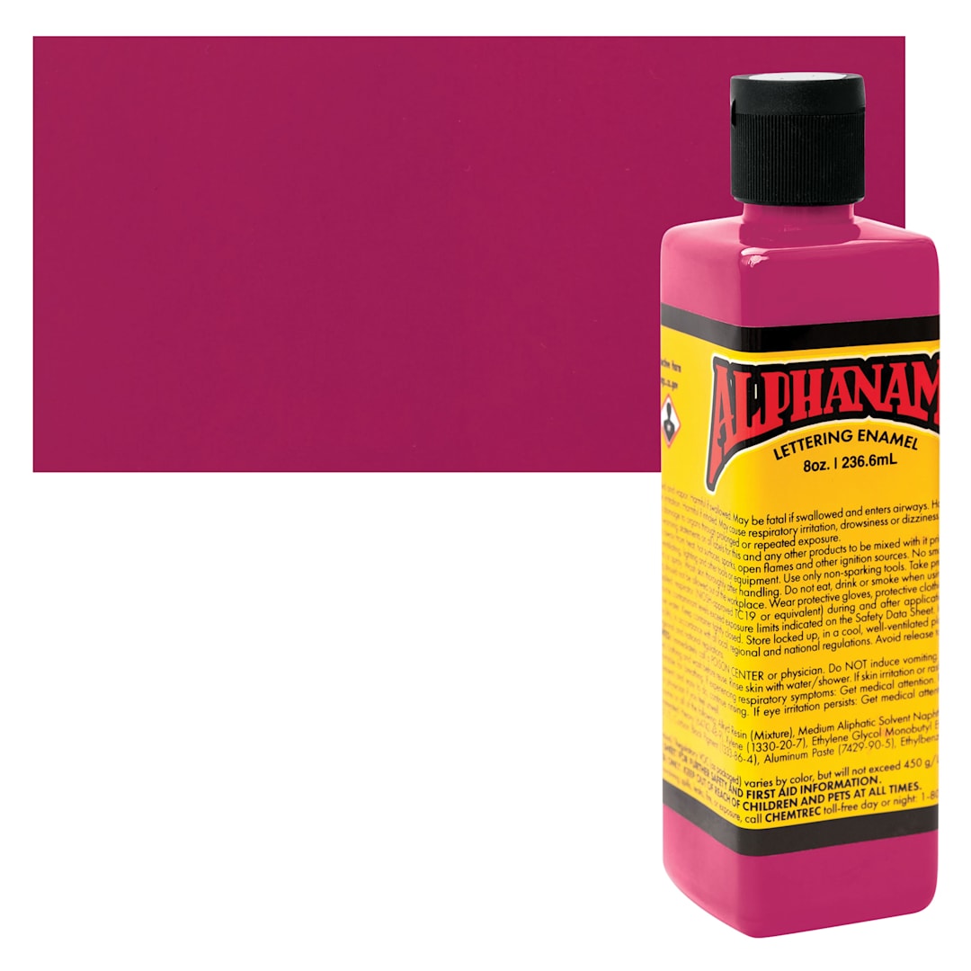 Open in modal - Alpha6 Alphanamel Lettering Enamel - Hot Pink, 236.6 ml - Bottle and Swatch
