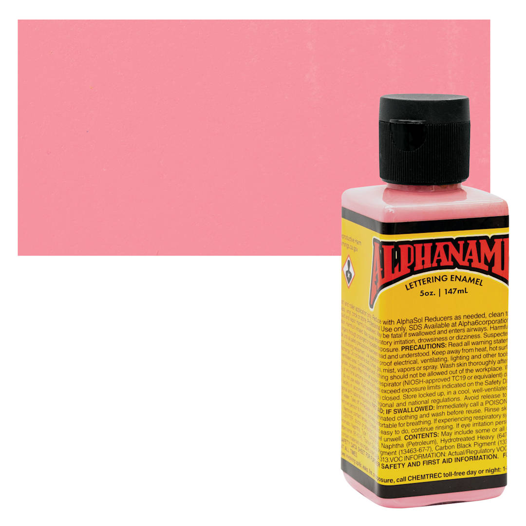 Open in modal - Alpha6 Alphanamel Lettering Enamel - Raspberry Sherbert, 147 ml - Bottle and Swatch