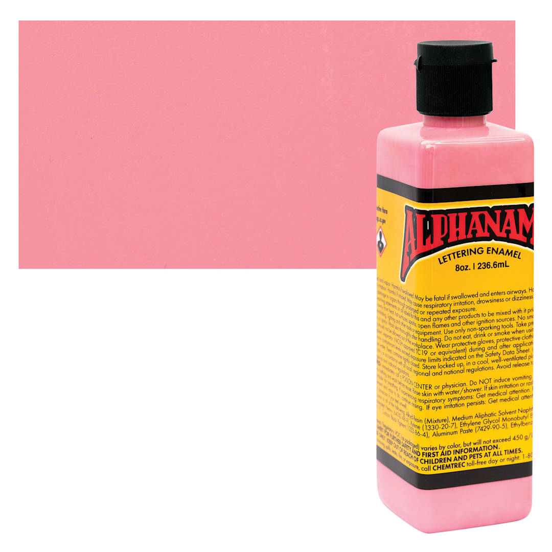 Open in modal - Alpha6 Alphanamel Lettering Enamel - Raspberry Sherbert, 236.6 ml - Bottle and Swatch