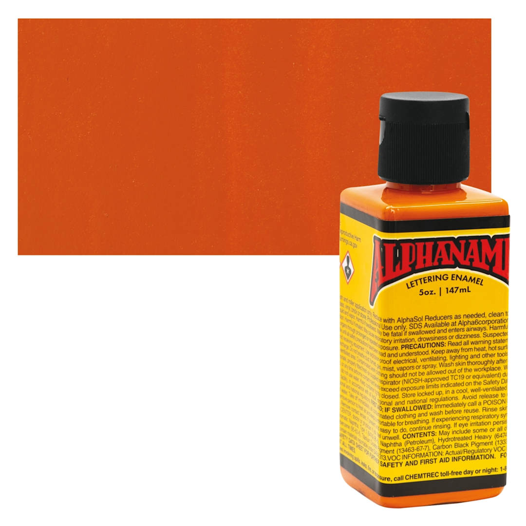 Open in modal - Alpha6 Alphanamel Lettering Enamel - Alpha Orange, 147 ml - Bottle and Swatch