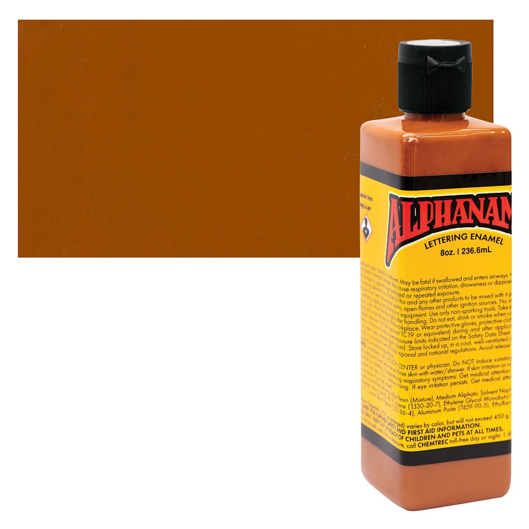 Open in modal - Alpha6 Alphanamel Lettering Enamel - Burnt Orange, 236.6 ml - Bottle and Swatch