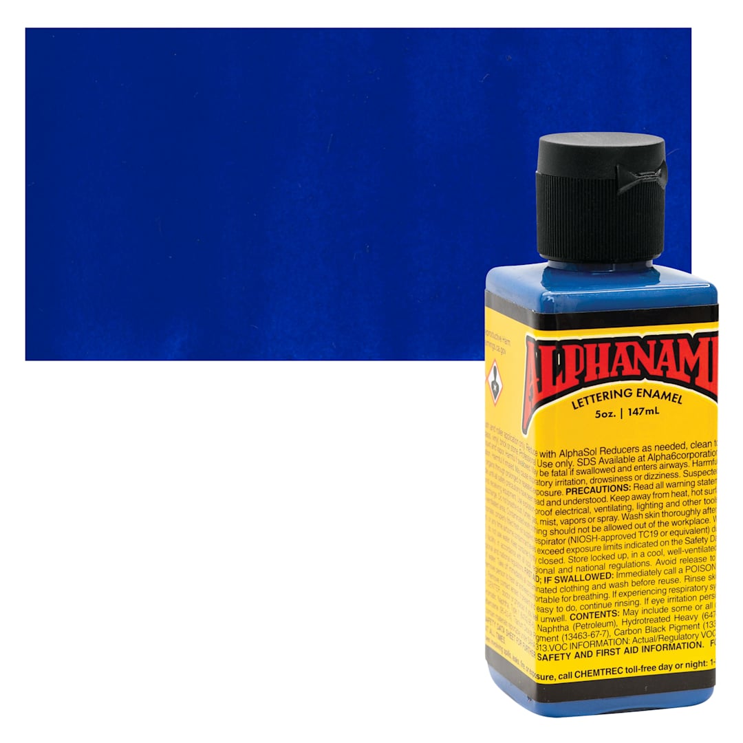 Open in modal - Alpha6 Alphanamel Lettering Enamel - Alpha Blue, 147 ml - Bottle and Swatch