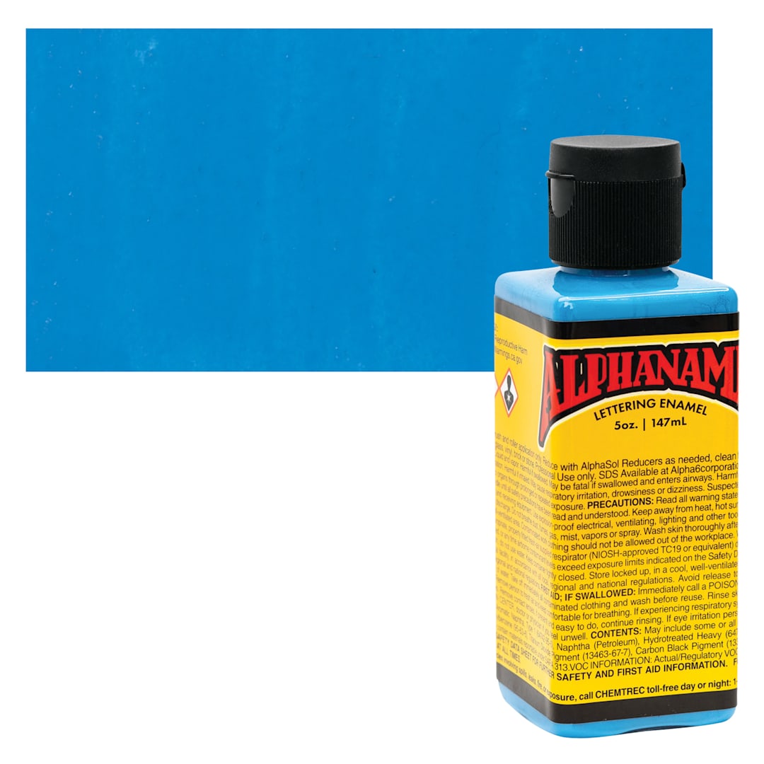 Open in modal - Alpha6 Alphanamel Lettering Enamel - Light Blue, 147 ml - Bottle and Swatch