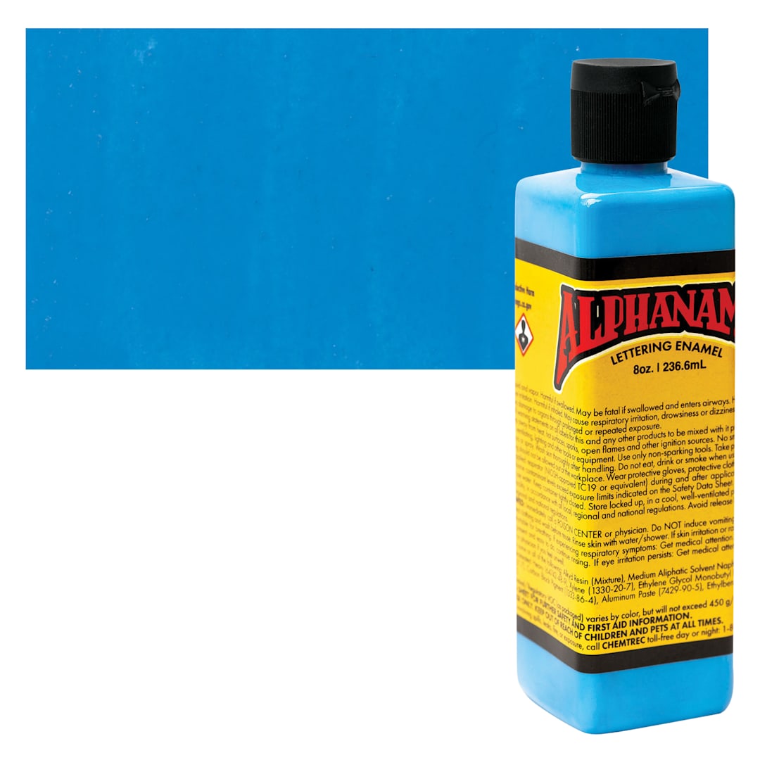 Open in modal - Alpha6 Alphanamel Lettering Enamel - Light Blue, 236.6 ml - Bottle and Swatch