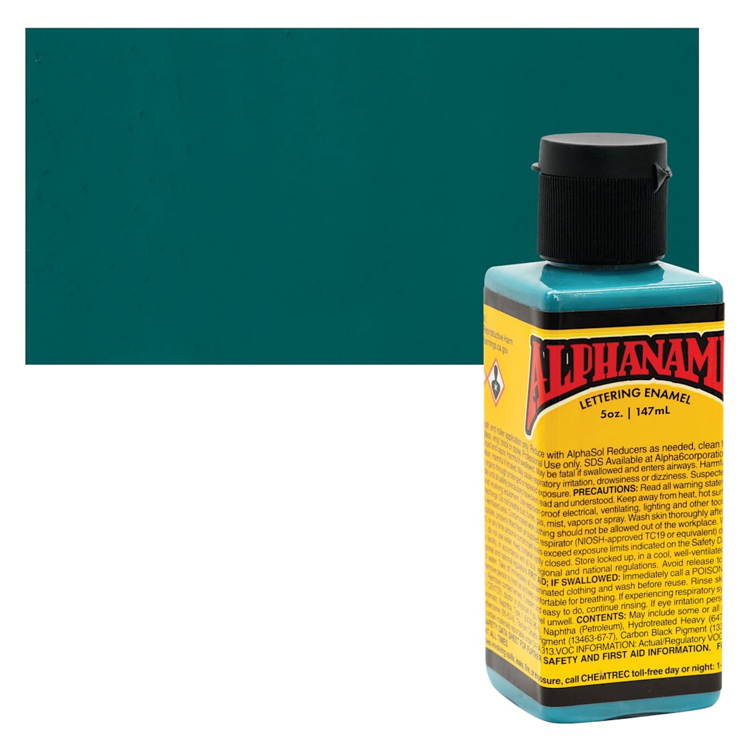 Open in modal - Alpha6 Alphanamel Lettering Enamel - Dark Teal, 147 ml - Bottle and Swatch
