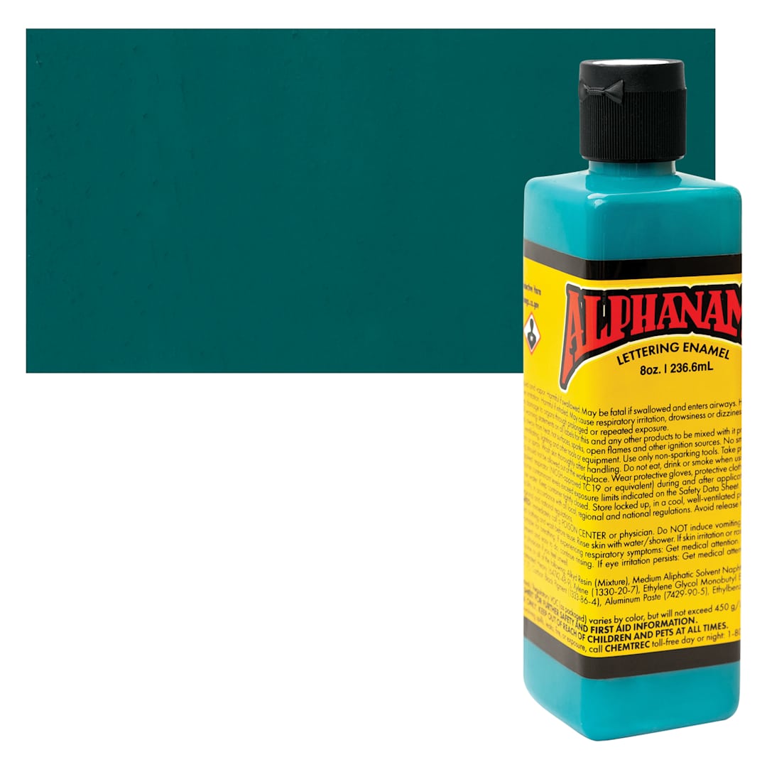 Open in modal - Alpha6 Alphanamel Lettering Enamel - Dark Teal, 236.6 ml - Bottle and Swatch